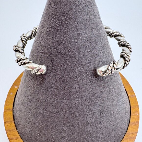 VTG Sterling Silver 925 Rope Wrap Design Open Cuff Bracelet Size 7.5" Fit - Picture 4 of 8